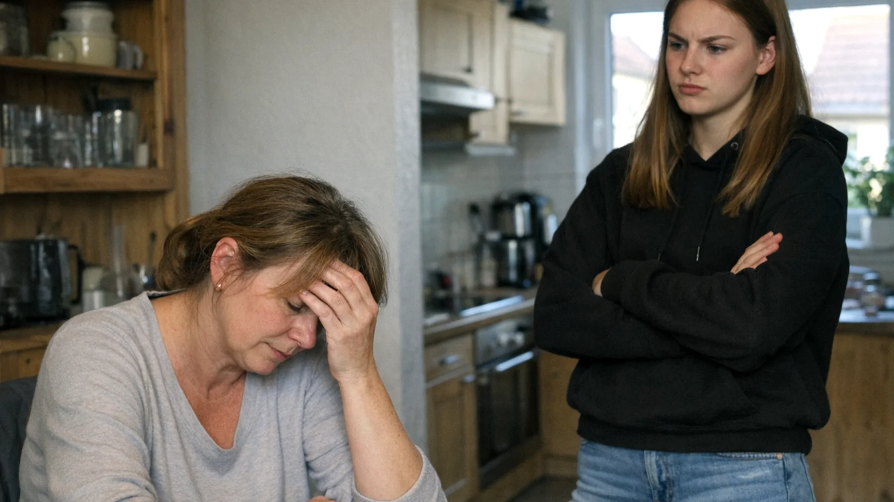 Die Eltern haben große Schwierigkeiten, ihren Jugendlichen gegenüber klare Grenzen zu setzen und 'Nein' zu sagen. Wenn die Jugendlichen etwas fordern – sei es mehr Freizeit, teure Gegenstände oder das Umgehen von Hausregeln – geben die Eltern oft nach, aus Angst vor Konflikten oder dem Wunsch, gemocht zu werden. Dies führt dazu, dass die Jugendlichen die elterliche Autorität nicht mehr respektieren und immer anspruchsvoller werden."