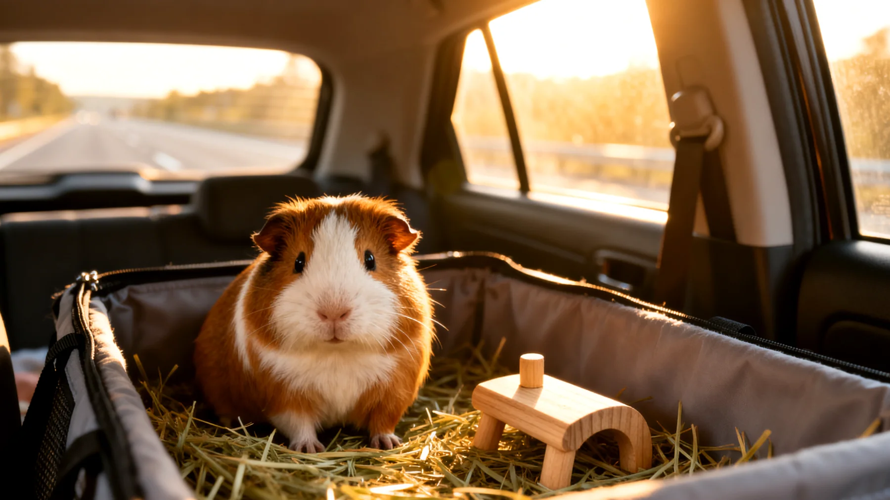 Meerschweinchen benötigen während einer Reise besondere Spiel- und Beschäftigungsmöglichkeiten, um Stress zu reduzieren und sich in der ungewohnten Umgebung oder Transportbox wohlzufühlen"